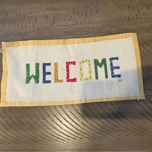 Handmade welcome, sign, Crosstitch artisan artsy